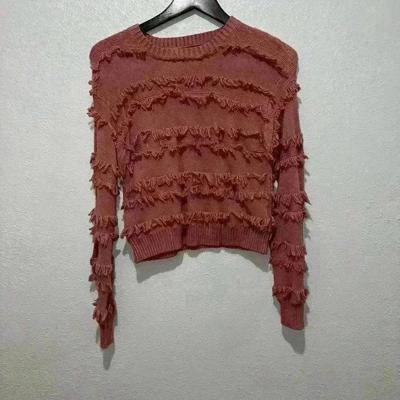 Love Tree Sweaters - Mauve Fringe Ruffles Women's Love Tree Pink Sweater M